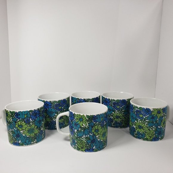Vintage 60's Floral Mugs - Set of Six